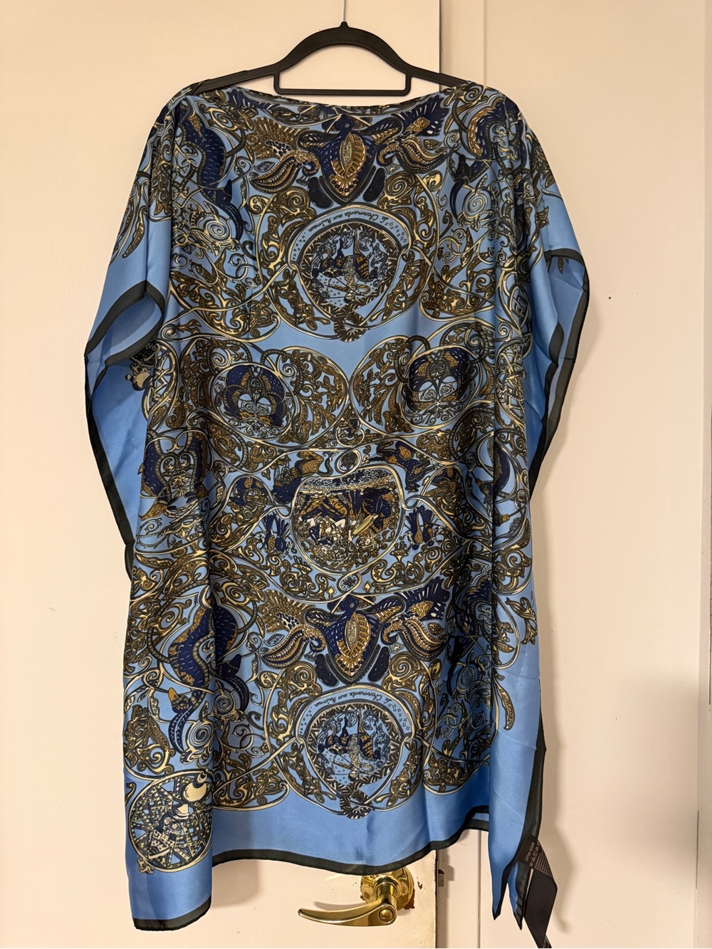 Blue and Gold Paisley Silk like feeling Tunic Top( New)